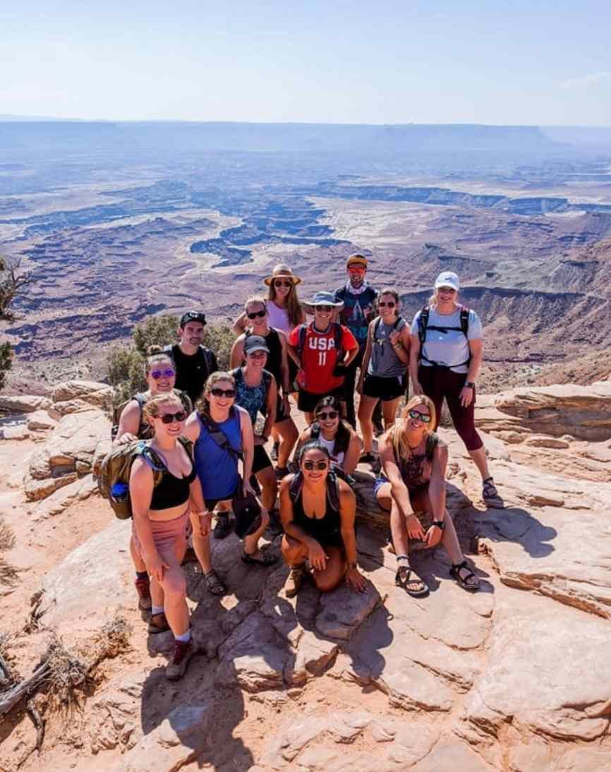 Group of travelers hiking